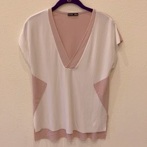 Zara White & Blush V-Neck Blouse Small